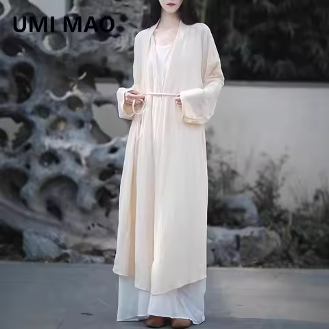UMI MAO Literary Zen Style Cardigan With Belt Cool Style Gentle Feeling New Chinese Style Jacket Sun