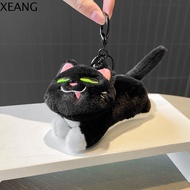 XEANG ทนทานต่อการใช้งาน พวงกุญแจตุ๊กตายัดไส้ แมวดำ นุ่มนุ่มๆ จี้แมวซุกซน แบบพกพาได้ ตุ๊กตาผ้าพลัฌ แห