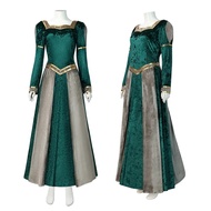 ZH【 Ready Stock】Shrek Monster Fiona Princess Cosplay Costume Fiona Pleuche Vintage Green Long Dress 