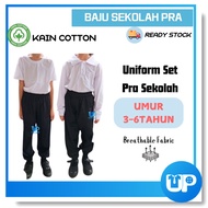 Sekolah Pra Tshirt Putih Kain Tebal Saiz Budak Uniform Pre School Baju Sukan Kanak-Kanak Tadika Seko