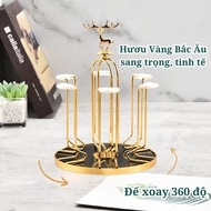 Khay Úp Cốc Để Bàn (Đế Xoay 360 Độ) Hươu Vàng Bắc Âu Sang Trọng Tinh Tế 97Homely Khay Úp Cốc Chén Và
