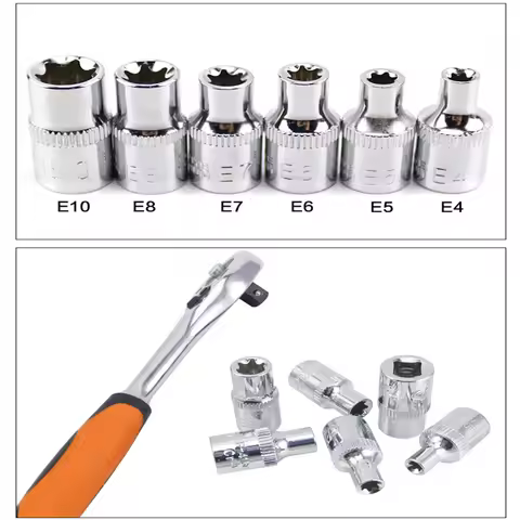 6Pcs/set Drive Socket 1/4 Hexagon Torx Star Female Bit E Socket Set E4 E5 E6 E7 E8 E10 Steel Hand To