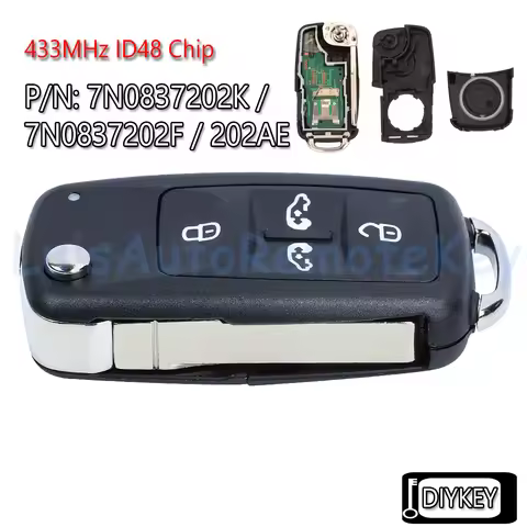 4+1 5 Buttons Flip Remote Car Key Fob 433MHz ID48 Chip for VW Sharan Multivan T5 Caravelle 7N0837202