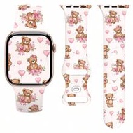Cute Sweet Teddy Bear Pink Print Silicone Watch Band Compatible With Apple Watch, Fits Ultra/11/10/9