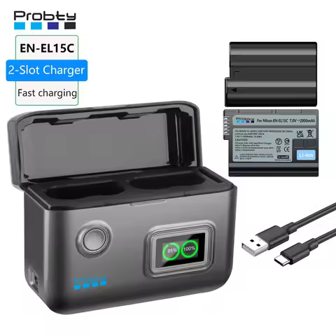 2800mAh EN-EL15C EN-EL15 Battery and Fast 2-Slot Charger for Nikon Z5, Z6, Z6 II, Z7, Z7II, D500, D6