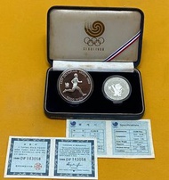 1988年韓國漢城奧運紀念.925銀幣10000+5000WON一套 原裝盒+証書。        可議價