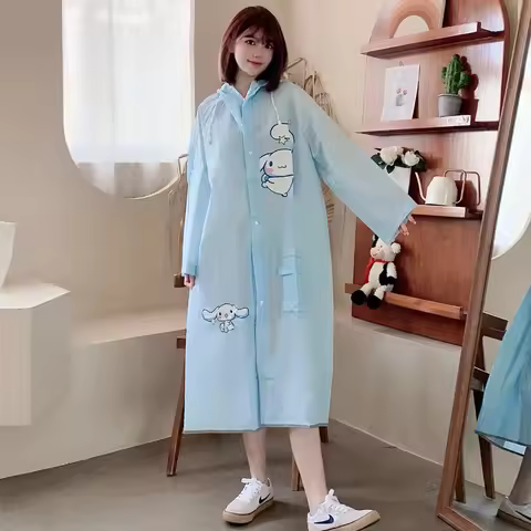 Sanrio Cinnamorol L Raincoat Long Thickened Kawaii Anime Print Accessories Student Thickened Outdoor