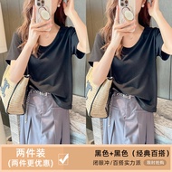 YFS | Light Blue Womens T-shirt Summer New Style V-neck Short Sleeve Loose Fashion Slimming Pure Cot