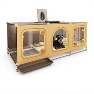 Dog Crate Luxury Villa Design Indoor Kennel with Toilet for Small Dogs Partitioned Pet House