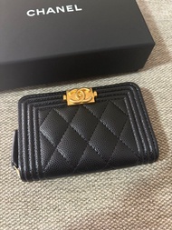 Chanel Boy Card Holder 卡套 卡包 荔枝皮 黑金牛