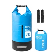 1buycart1 Rainproof Backpack Dry Bag 20L 500D PVC Outdoor Sports Roll Top with Front Pocket for Swim