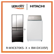 Hitachi R-WXC670KS-X Multi Door Refrigerator (500l)+Hitachi BW-DX105FJ Top Loading Washer Dryer (Wash 10.5 kg / Dry 5.5k