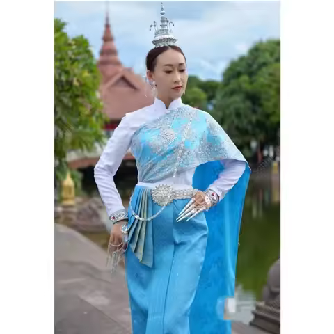Thailand Costume Women Tops Skirt Shawl Sets Southeast Asian Style Wedding Dress Party Outfit Festiv