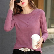 t-Shirt Tops Korean Style Spring Clothes Basic Version Casual Loose Long-Sleeved Women Solid Color S