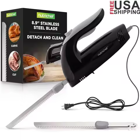 Premium Electric Carving Knife 8.9 Inch Serrated Blades Lightweight Ergonomic Easy Grip Removable Bl