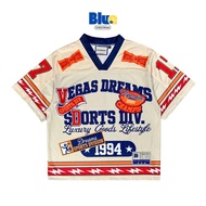 Áo thun jersey streetwear màu xanh mascot vải lưới cao cấp kiểu dáng rộng rãi hộp 4 hình