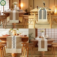 Boho Style Party Table Runner Cotton and Linen Fringed Corners Stain Proof Table Decoration Table Ru