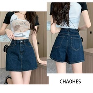 GHAOHES  กระโปรงกางเกง  S-5XL  สาวอวบ   สีน้ำเงินเข้ม  วินเทจ   เก็บท้อง   เอวสูง   สาวอวบ  พลัสไซส์