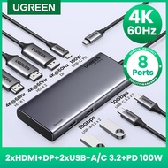 UGREEN Triple Display USB C HUB 10Gbps 4K HDMI Adapter 8-in-1 Splitter with HDMI DP USB3.2 PD 100W D