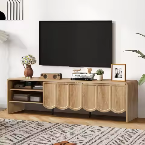 63'' TV Stand, Modern TV Console Table Wave Panel Television Stands Entertainment Media Center with 