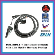 DOE Bidet77 Hand Bidet with Nozzle Head, 1.2m Standard Steel Flexible Hose and Bracket / Bidet Tanga