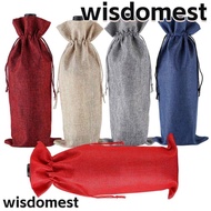 WISDOMEST 3Pcs Drawstring Linen Bag, Gift Pouch Wine Bottle Cover,  Champagne Washable Packaging Wine Bottle Bag Wedding Christmas Party