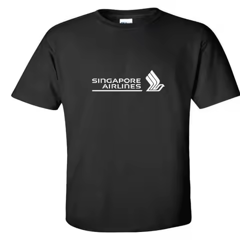 Singapore Airlines White Logo Aviation Geek Black Cotton T shirt