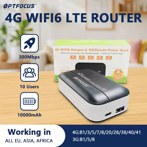 OPTFOCUS 4G 300Mbps WIFI Router 10000mAh WiFi6 Pocket Hotspot Portable Mobile Modem MIFI Outdoor LTE