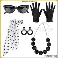 50s Women Set Polka Dot Headband Necklace for Women 5pcs Retro Disco Outfit Women Party Outfits for 