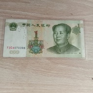 Uang kertas kuno Tiongkok THN 1999 1 Yuan Zhongguo Renmin Yinhang