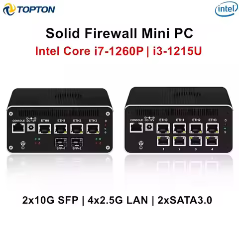 Solid Firewall Mini PC Intel 2*10G SFP i7 1260P 1235U i3 1215U 8505 8x2.5G LAN 2*SATA Firewall Compu