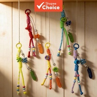 Hand-woven alphabet lanyard, feather charm, water cup & bag keychain, dopamine-colored beaded high-a