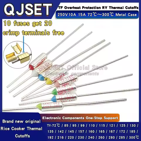 10pcs TF Thermal Fuses RY 10A 15A 250V Temperature 72C 85C 99 110 121 125 142 157 160 165C 172C 185C