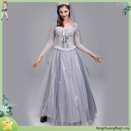[]-Women Halloween Dead Bride Costume Ghost Corpse Bride Corset Dress and Veil Floral Headband Outfi