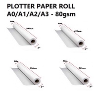 PLOTTER PAPER ROLL A0/A1/A2/A3 - 80gsm / KERTAS PLOTTER /PAPER ROLL - 1 Roll