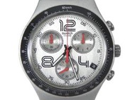 [專業模型] 三眼錶 [SWATCH S3243S] 三眼賽車錶 軍錶/時尚錶/-- [銀白面]