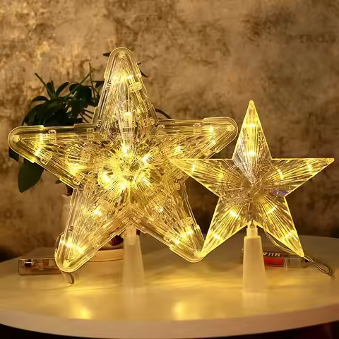 15/19CM Christmas LED Transparent Five-pointed Star Tree Toppers Merry Christmas Tree Decorations fo