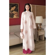 [LY LAN] Long-sleeved straight organza ao dai embroidered with Tuong Van, luxurious ao dai, wedding 