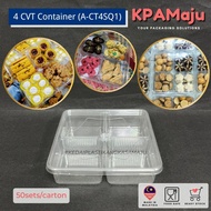 [50sets/carton] 4 Cavity Square Container with Lock (A-CT4SQ1) - Bekas Kuih Raya / Square Cookies Pl