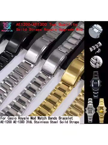18mm Solid Watch band For Casio Watch AE1200 AE1300 316L Stainless Steel Brushed Polished Bracelet R