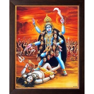 Goddess Kali Mata Painting, HD Printed Religious & Wall Decor Picture with Frame for Pooja Room, Hom