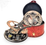 ANTIQUANA Antique Brass &amp; Copper Sundial Compass, Sundial Clock in Box Gift Sun Clock Ship Replica Watch (BS2)