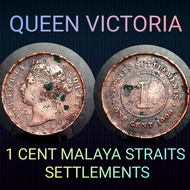 JL Antiques Malaysia Banknote Malaya Coin Bronze 1 Cent Queen Victoria 1872 - 1908 Straits Settlemen