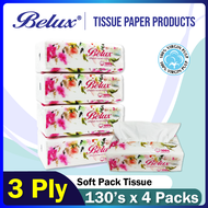 Belux Facial Tissue Soft Pack 3 Ply ( 390 Sheet / 130 Pulls x 4 Packs )