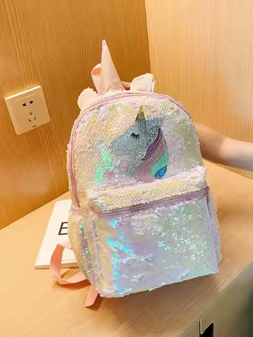 Glitter Unicorn Sequin Backpack for Girls - Cute Sparkly School Bag