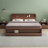 Nordic Scandinavian Pinewood & Rubberwood Wooden Bed Storage Katil Kayu King Queen Size