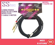 3.5MM STEREO PLUG TO 2x 6.3MM MONO PLUG CABLE BLACK Y-CABLE (Y-362PR-1M) SSTEC