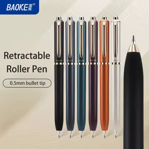 BAOKE BK123 0.5mm Retractable Liquid Roller Pen Metal Clip Bullet Tip Black Ink Six Barrel Colors