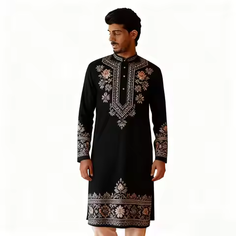 Muslim Caftan Dubai Men'S Robe Long-Sleeved Ethnic Style 2026 Stand Collar Arabic Clothing Dubai Mor