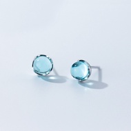 MloveAcc Real 100 925 Sterling Silver Stud Earrings for Women Fashion Blue Crystal Bubble Ear Stud